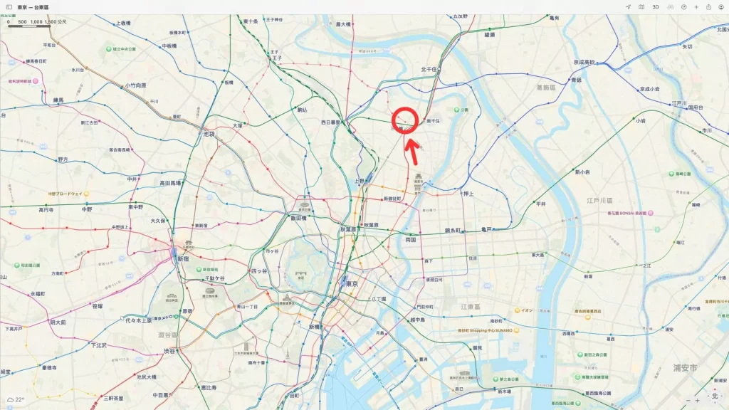 都電荒川線在淺草地區的北方