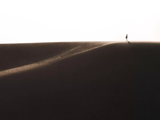 一名女人站在砂丘頂端眺望遠方